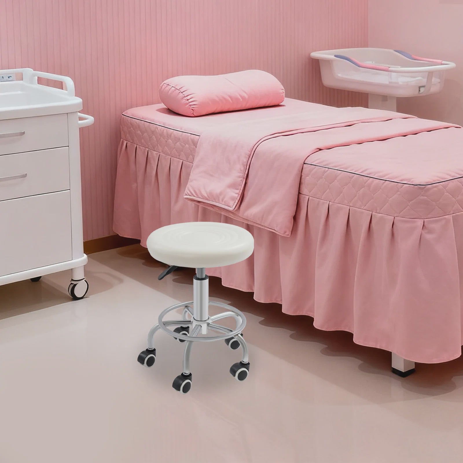 Verstelbare Draaibare Kruk op Wielen - Ideaal voor Salon, Praktijk of Bar