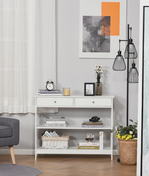 Witte Console Tafel met 2 Lades en 2 Open Vakken - 100x30.5x80cm