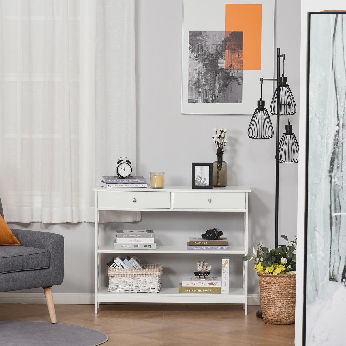 Witte Console Tafel met 2 Lades en 2 Open Vakken - 100x30.5x80cm