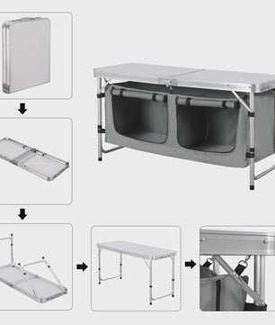 WOLTU Aluminium Vouwbare Picknicktafel met Opbergvakken en In hoogte Verstelbare Poten