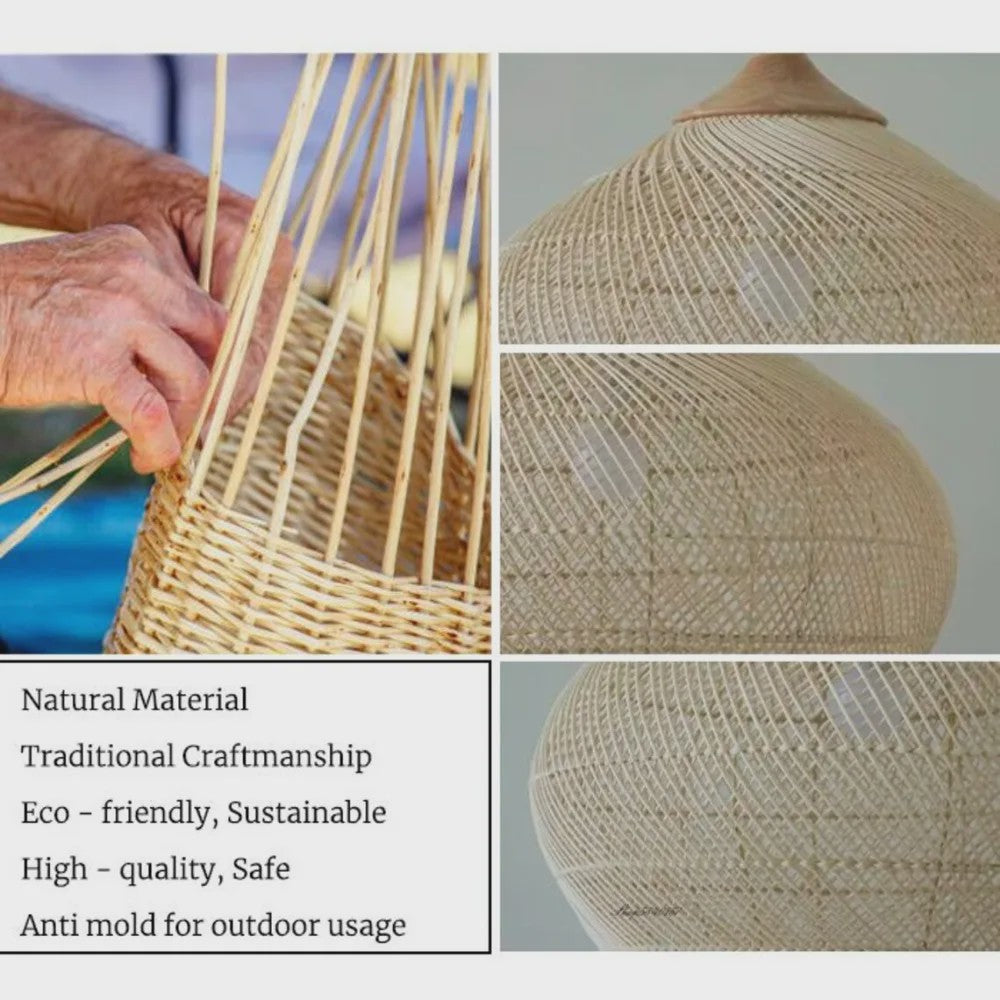 Handgemaakte Rotan Hanglamp Beige - Vintage Woven Wicker - E27 Fitting - Sfeervolle Verlichting