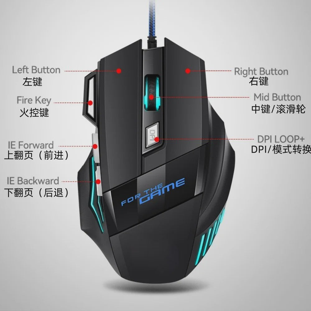 RGB Gaming Muis met 7 Knoppen en 2400 DPI - Ergonomisch & Bedraad