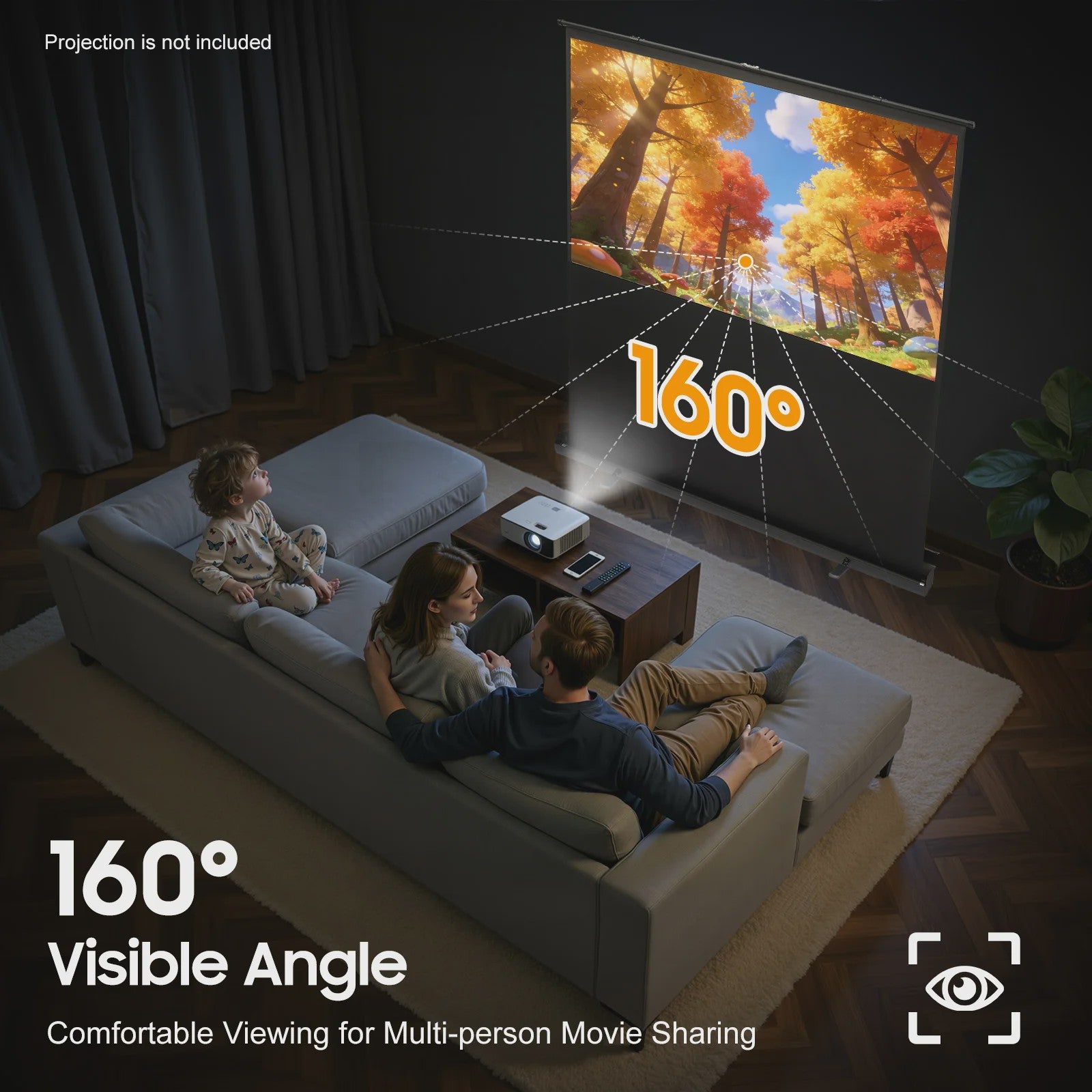 80 Inch Draagbaar Projectiescherm met Verhoogbaar Frame - 16:9, 4K/8K Ultra HD, 160° Kijkhoek, HDR/3D