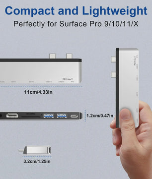 7-in-1 USB-C Docking Station voor Surface Pro 9/10/11/X met 4K HDMI, 100W PD & SD/TF Kaartlezer