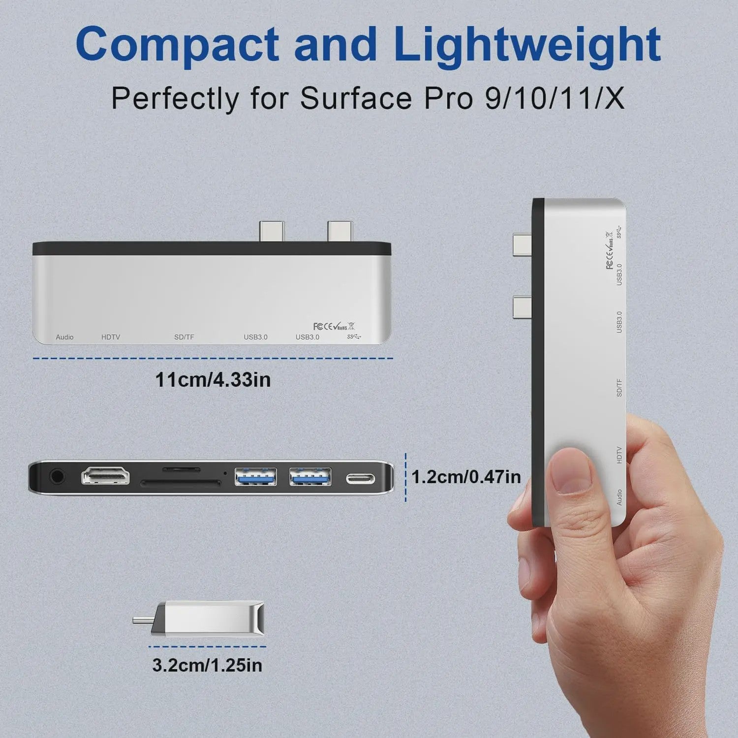 7-in-1 USB-C Docking Station voor Surface Pro 9/10/11/X met 4K HDMI, 100W PD & SD/TF Kaartlezer