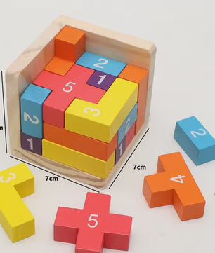 Houten 3D Kubus Puzzel - Educatief Breinbreker Spel voor Kinderen