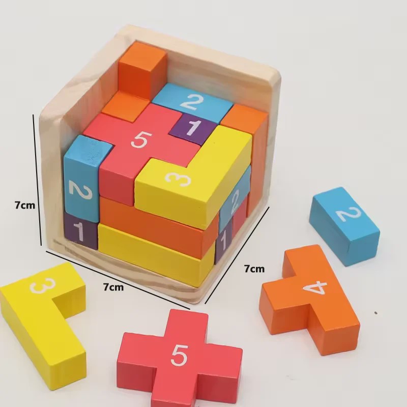 Houten 3D Kubus Puzzel - Educatief Breinbreker Spel voor Kinderen