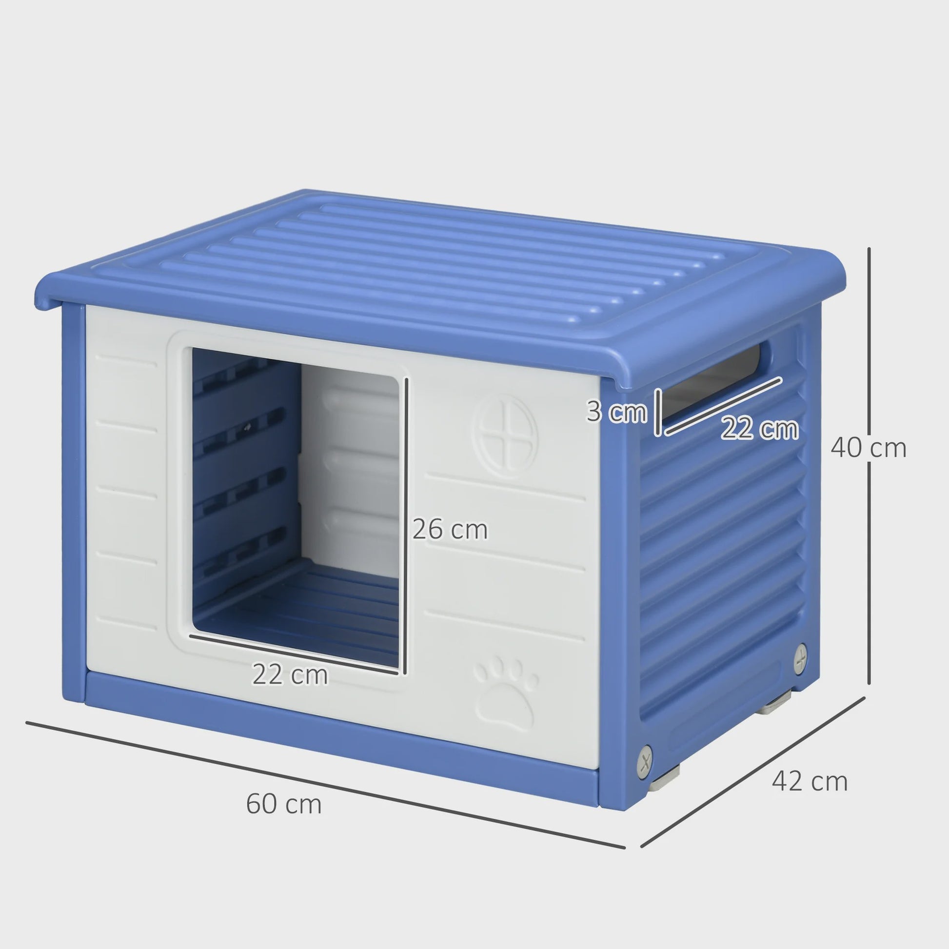 PawHut Buiten Hondenhok - Blauw/Wit Plastic met Ventilatie