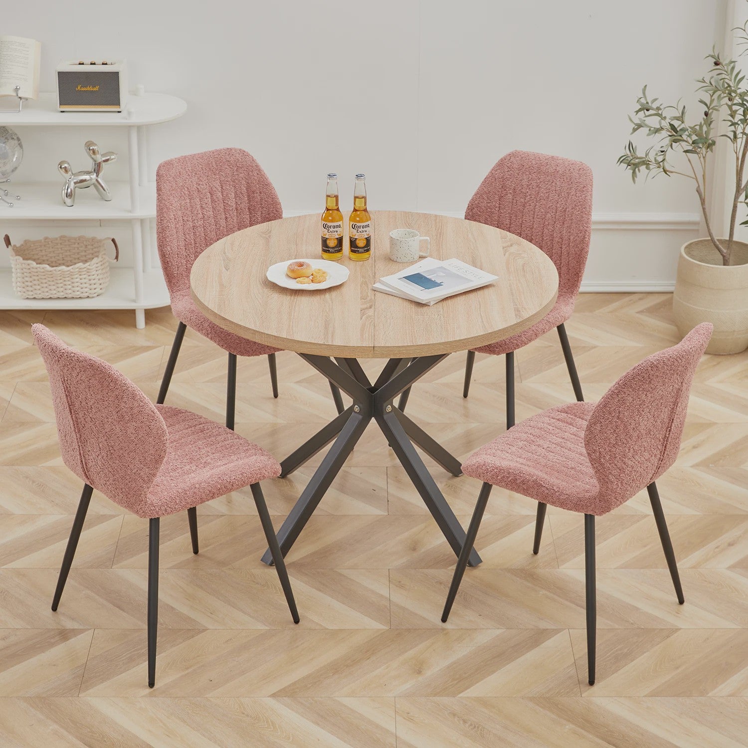 EGOONM Ronde Eettafel / Koffietafel 100cm - Massief Hout & Stalen Frame