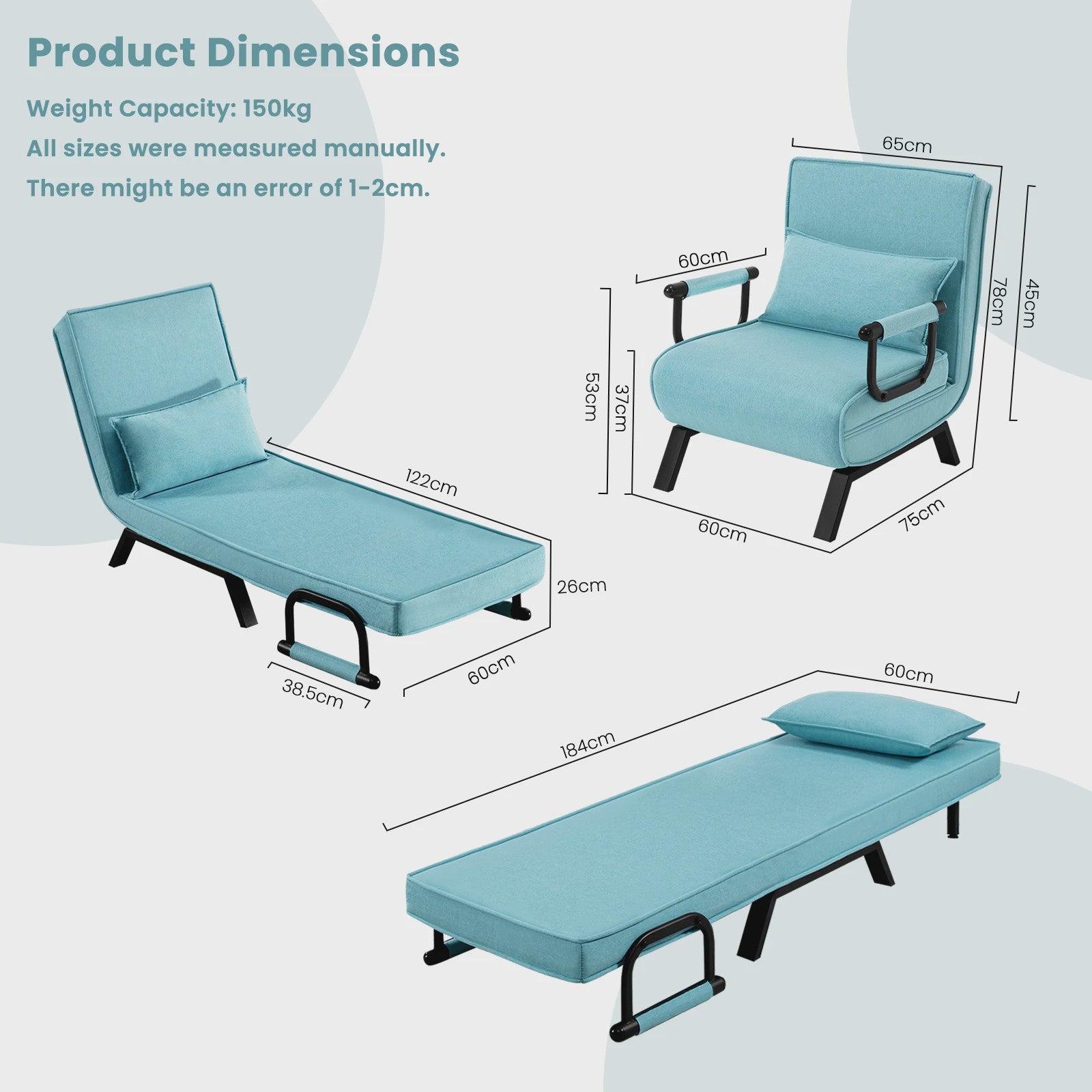 WOLTU Multifunctionele Sofa Bed: 3-in-1 Klapstoel, Gastenbed & Loungebank met Verstelbare Rugleuning