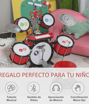 Homcom Children's Jazz Drum Set Electronic Keyboard Microphone +3 Years