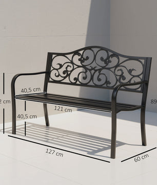Outsunny 3-zits tuinbank metaal zwart - 127x60x85 cm - Stijlvol en anti-corrosie