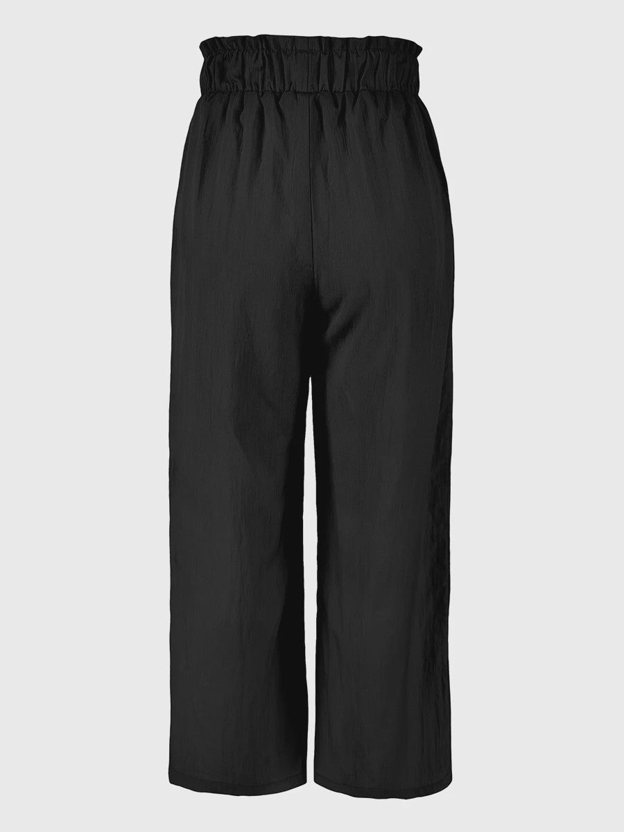 Dames Wijde Pijp Broek met Hoge Taille en Trekkoord - Comfortabel & Stijlvol