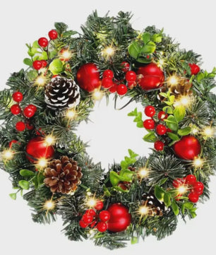 Kerstkrans met LED Verlichting - 20-60cm - Deurguirlande met Dennentakken voor Feestelijke Decoratie