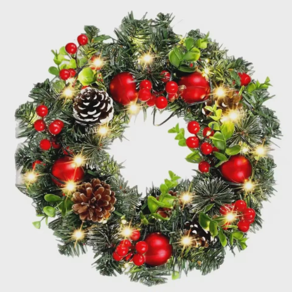 Kerstkrans met LED Verlichting - 20-60cm - Deurguirlande met Dennentakken voor Feestelijke Decoratie