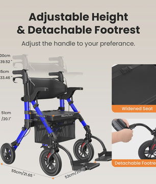 Lichtgewicht Opvouwbare Rollator Walker met Zitje & Transportrolstoelfunctie