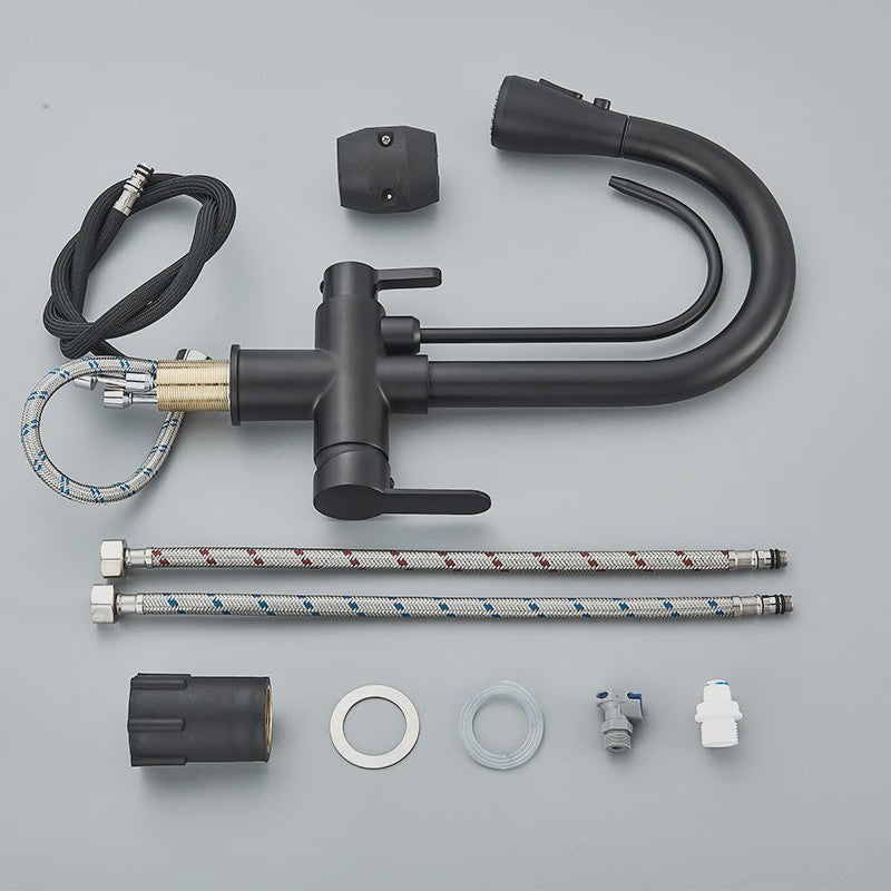 Mat Zwarte Keukenmengkraan met Uittrekbare Sproeikop & Waterfilter Functie - 360° Draaibaar