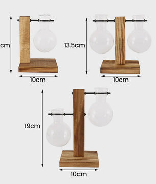 Glazen Vaas met Houten Standaard - Hydroponische Plantenbak voor Bureau & Tafel