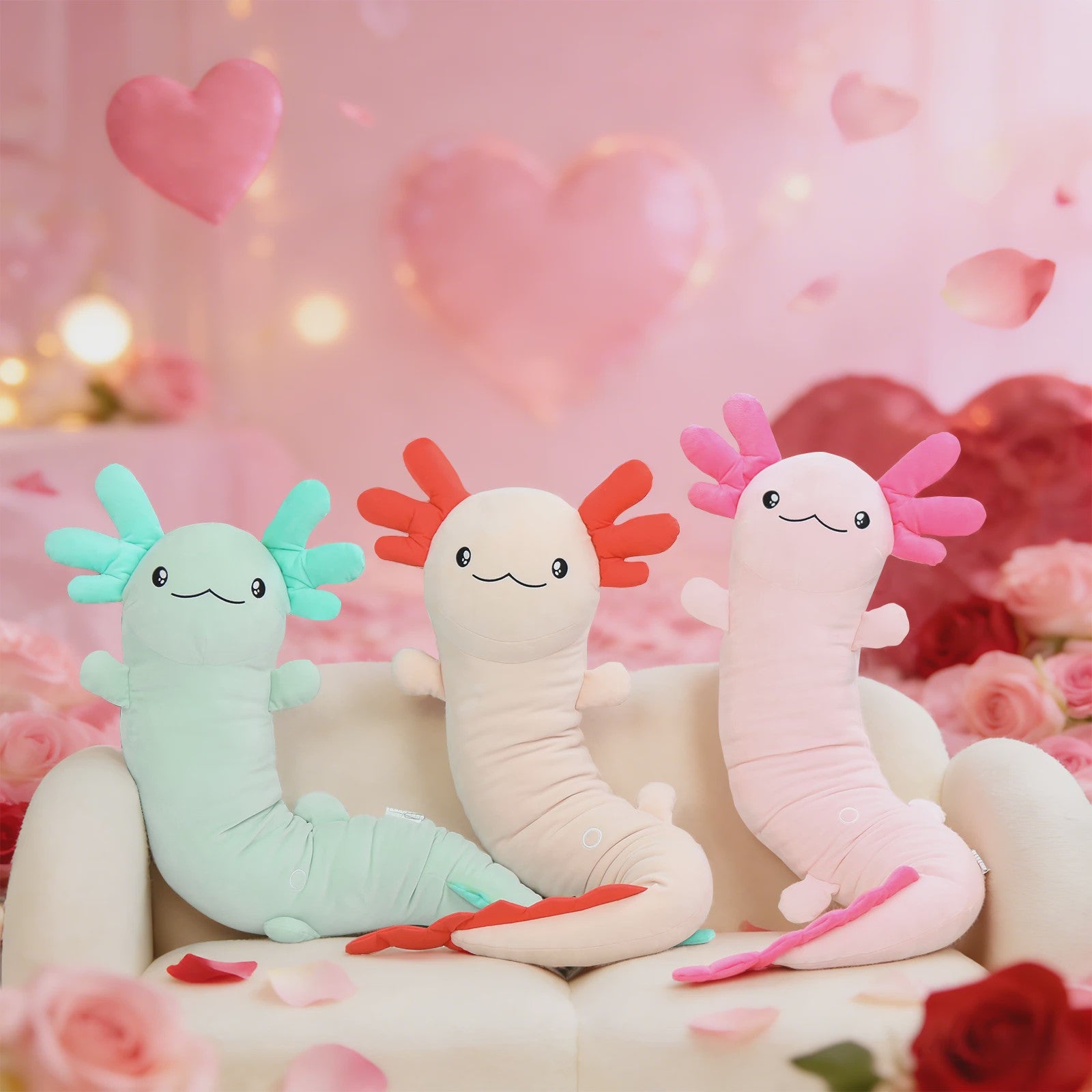 Glow-in-the-dark Axolotl Knuffelkussen 122cm - Magisch Pluche Kussen met Lichtgevende Oren, Cadeau voor Kinderen & Tieners