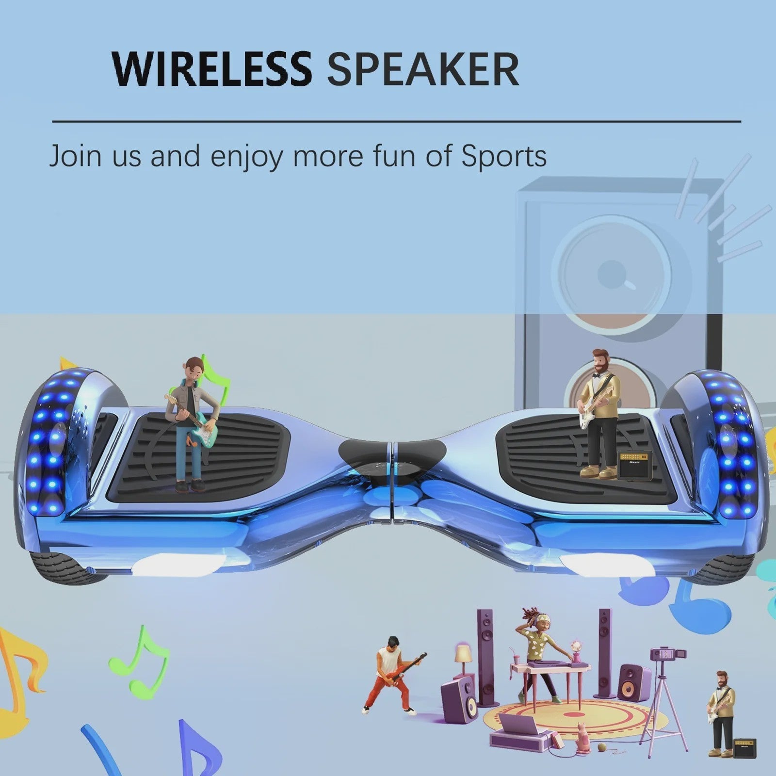 RCB Hoverboard 6.5 inch met Bluetooth Speaker en LED Verlichting - Zelfbalancerende Scooter voor Kinderen en Volwassenen