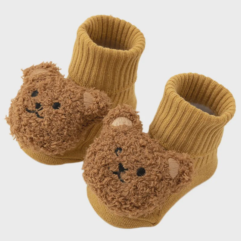 Schattige Babysokjes met Beer - Zacht Katoen, Anti-slip, Lente/Herfst