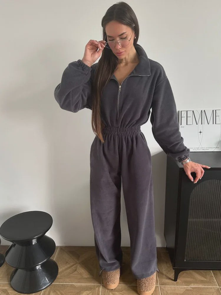 Dames Jumpsuit met Lange Mouwen en Elastische Taille - Casual & Elegant