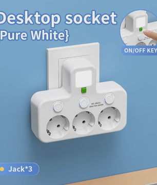 Wandcontactdoos met 5 AC-aansluitingen, 2 USB-poorten, Nachtlampje en Onafhankelijke Schakelaars