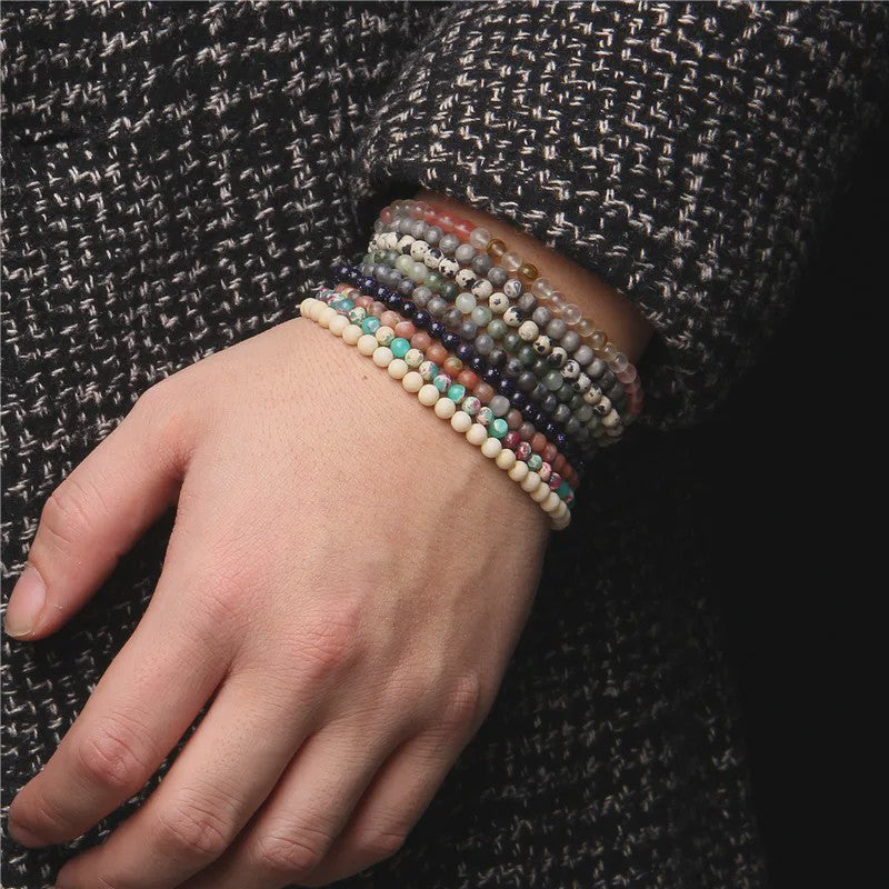 Natuursteen Armband met Kwarts, Kattenoog, Jades & Aquamarijn Kralen - Stretch Bangle voor Dames & Heren