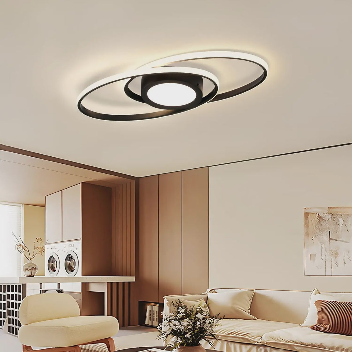 Moderne Zwarte LED Plafondlamp 48W Dimbare met Afstandsbediening & Kleurtemperatuur 3000K-6500K