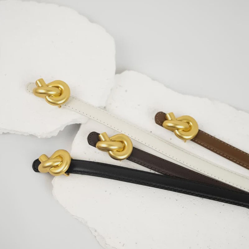 Dames Riem Echt Leer met Gouden Knoop Gesp - Stijlvol voor Jurken & Jeans