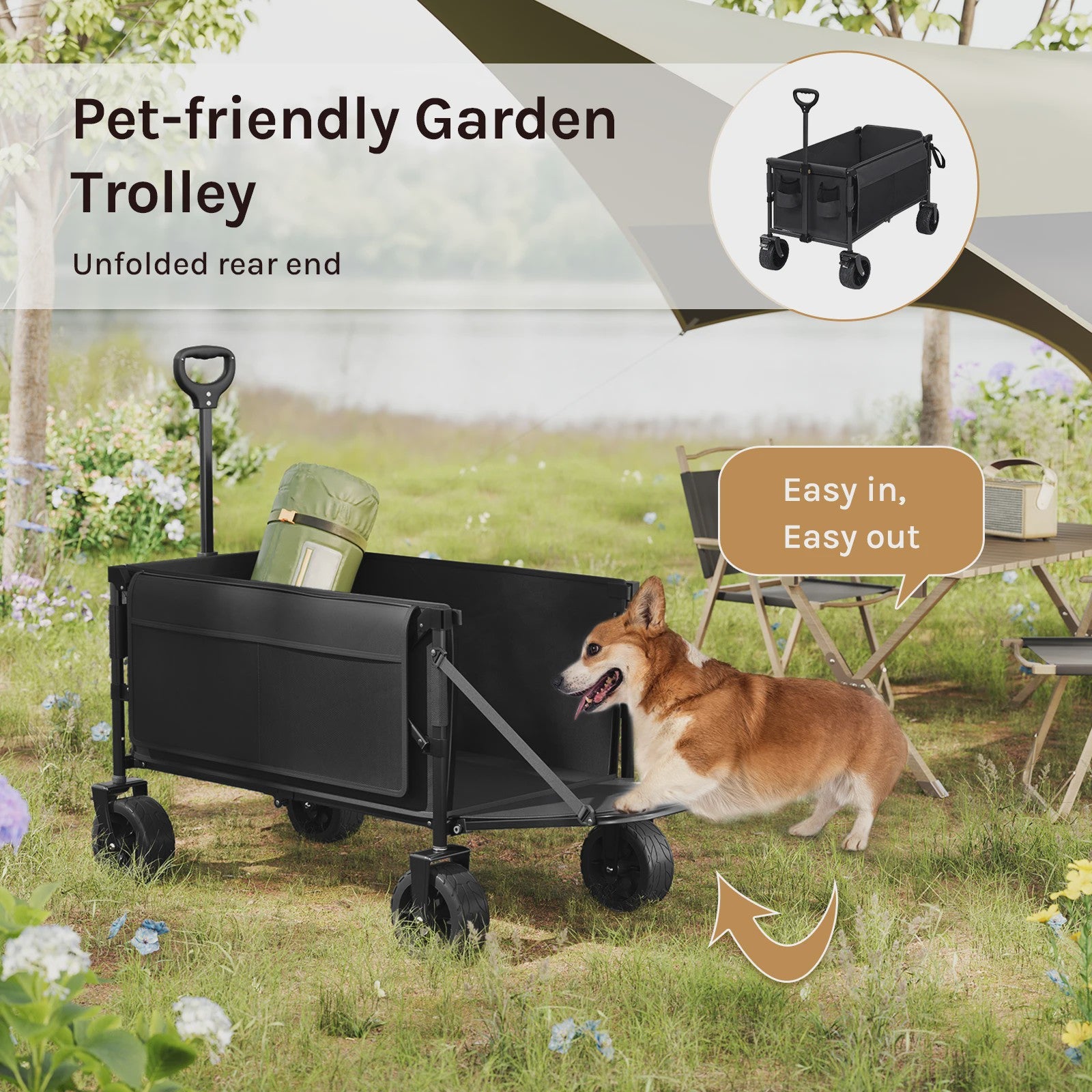 WOLTU Grote Tuinwagen 200L - Opvouwbare Handkar voor Camping, Tuin & Strand
