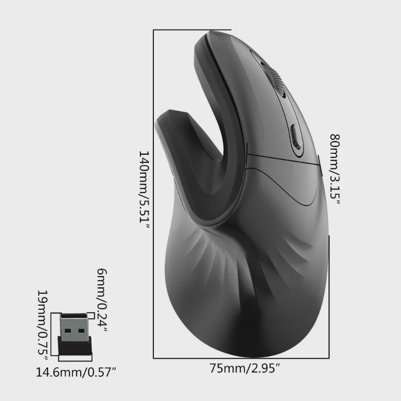 Ergonomische Verticale Draadloze Muis met Stille Klik en Instelbare DPI