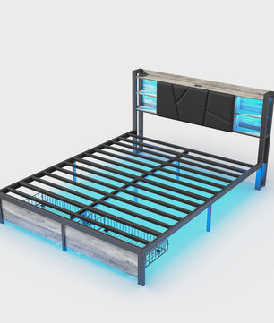 Gestoffeerd Dubbel Bedframe met 2 Lades en LED Verlichting - 140/160/180x200cm
