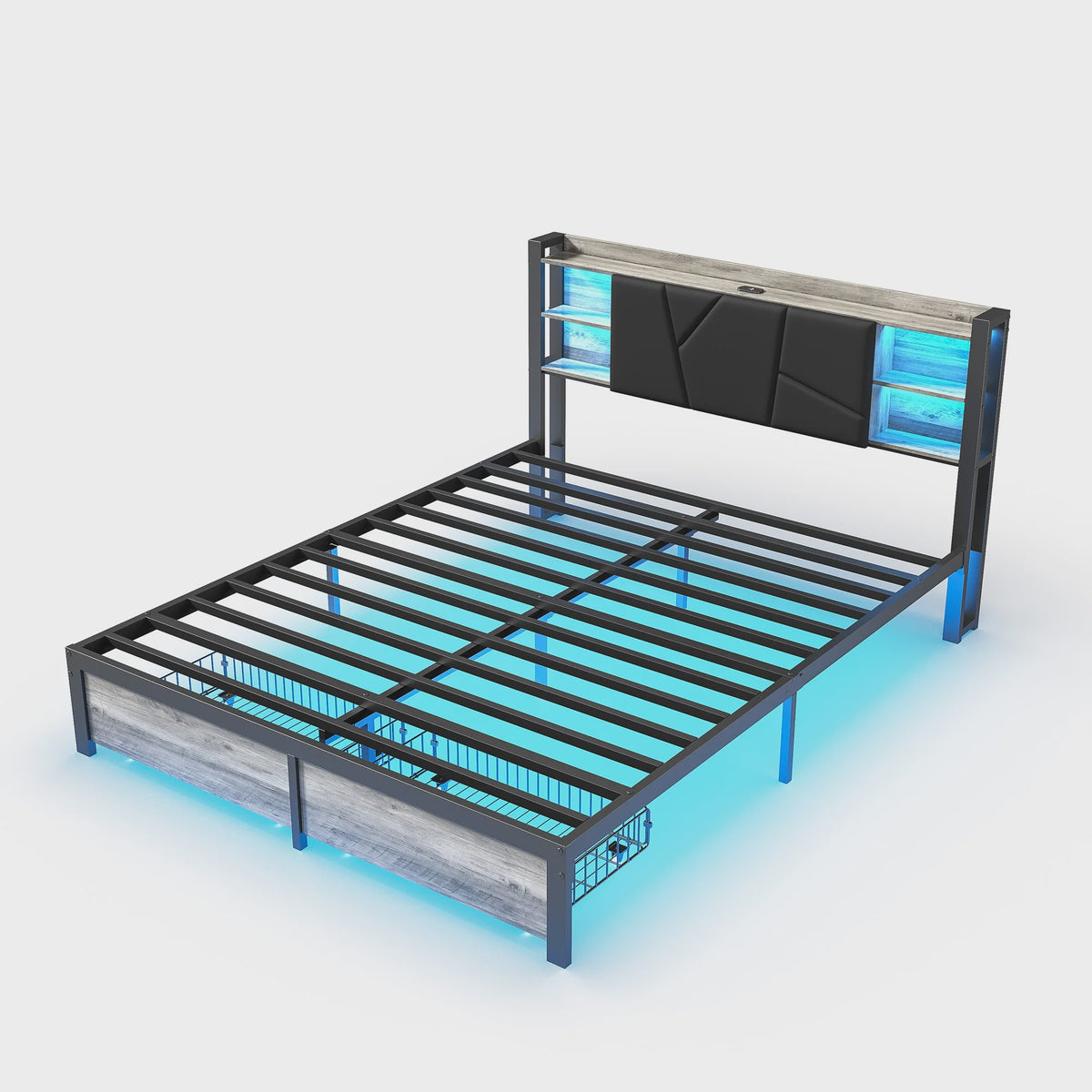 Gestoffeerd Dubbel Bedframe met 2 Lades en LED Verlichting - 140/160/180x200cm