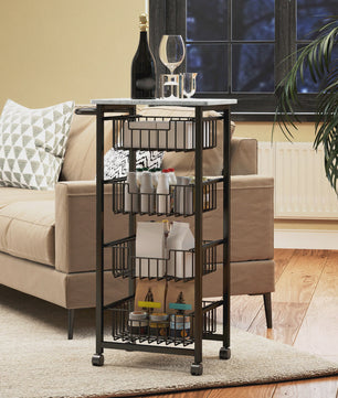 4-laags Serveerwagen met Wielen en Uitneembare Manden - Keuken Trolley