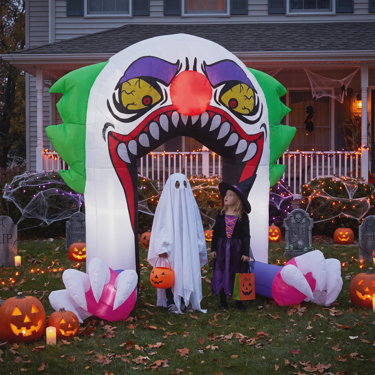 Opblaasbare Halloween Clown Poort 180cm met LED Verlichting - Tuindecoratie