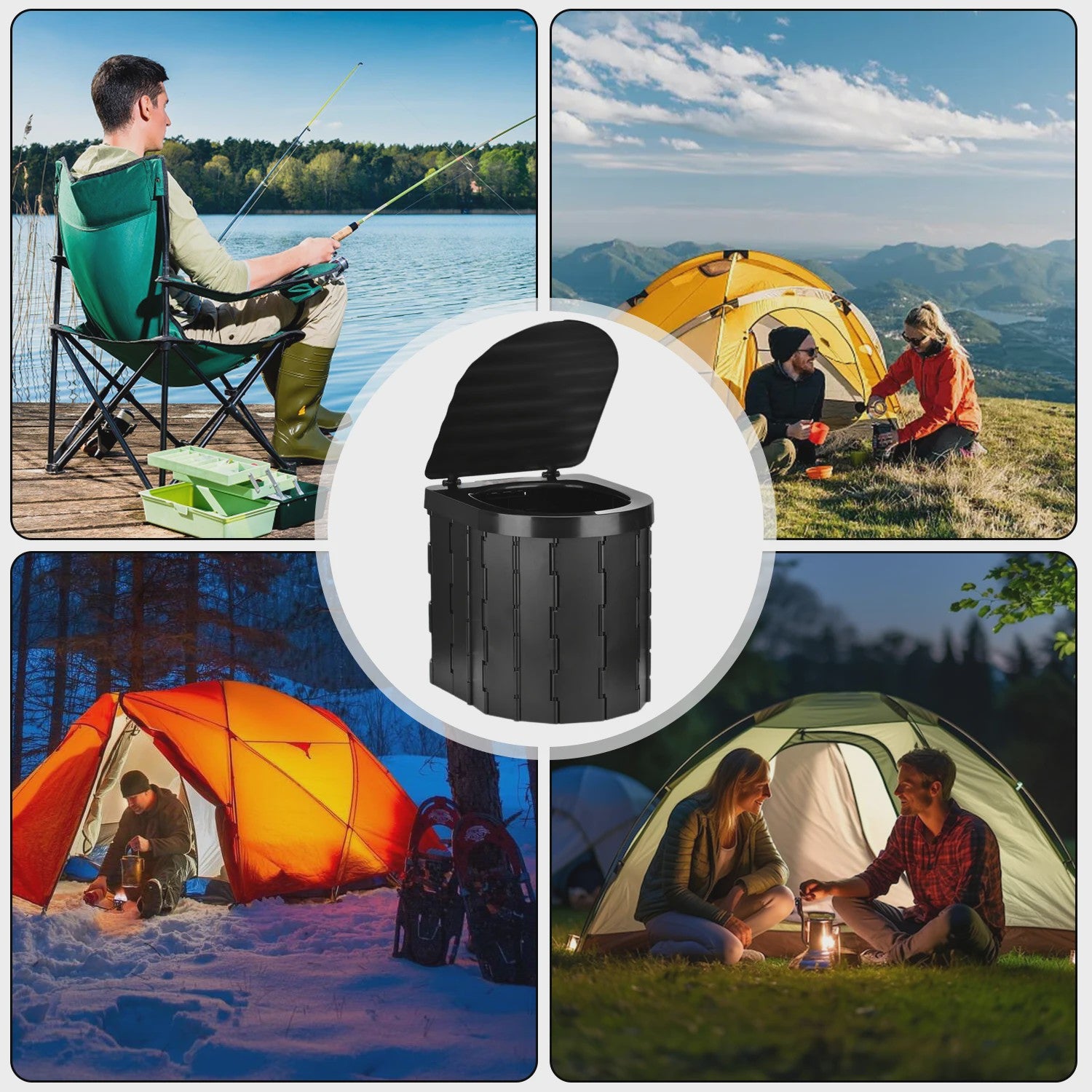 Draagbaar Camping Toilet - Opvouwbaar Kamperen, Auto & Buiten - Met Deksel
