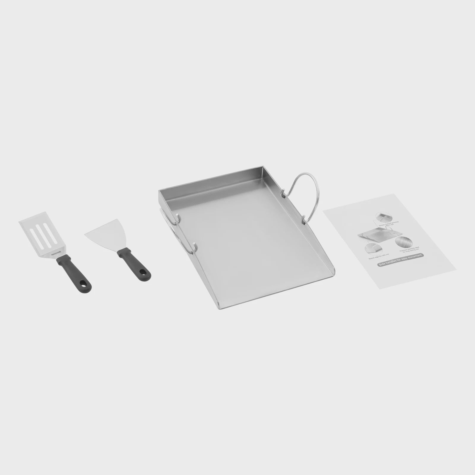 RVS Grillplaat met Handvatten en Spatels - Ideaal voor Buiten BBQ, Camping & Familie Diner