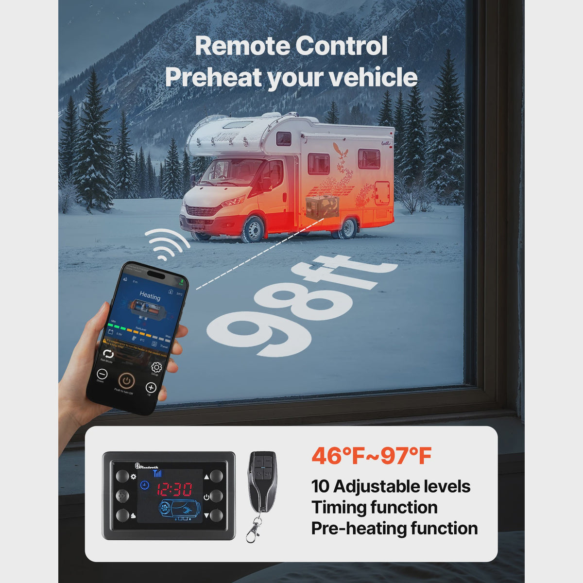 Krachtige 8KW Diesel Luchtverwarmer met Bluetooth App Controle - 12/24V