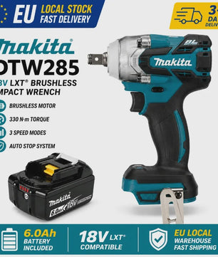 Makita DTW285 18V Accu Slagmoersleutel Borstelloos 330 Nm + 6.0Ah Batterij