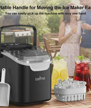 LOEFME IJsmachine Desktop - Snel 12kg/dag, 8 ijsblokjes per 6 min, Zelfreinigend, Draagbaar voor Huis, Camping & Feest