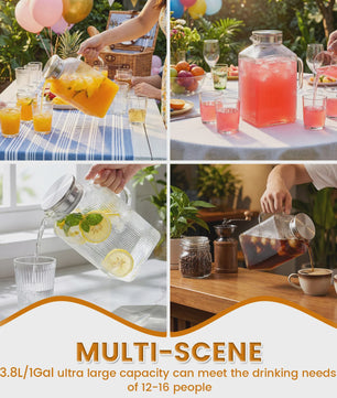 Glazen Kan 3.8L met Deksel & Borstel - Hittebestendig Borosilicaatglas voor Warme & Koude Dranken