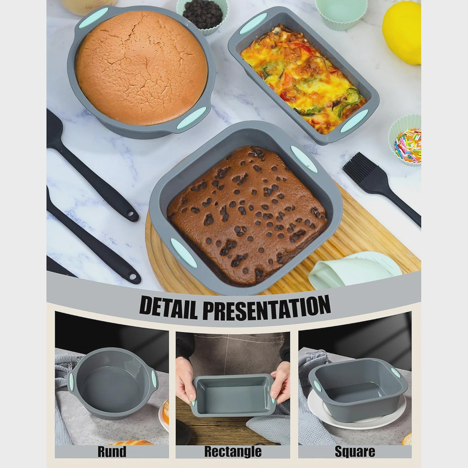 9-delige Siliconen Bakvorm Set - Non-stick & Hittebestendig - Diverse Vormen