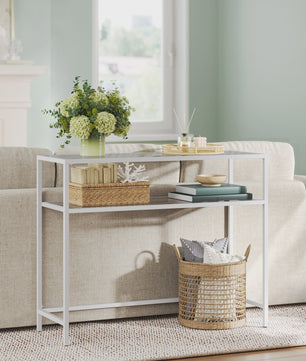 VASAGLE Console Tafel met 2 Glazen Legborden - Goudkleurig Metaal - 100x35x80 cm