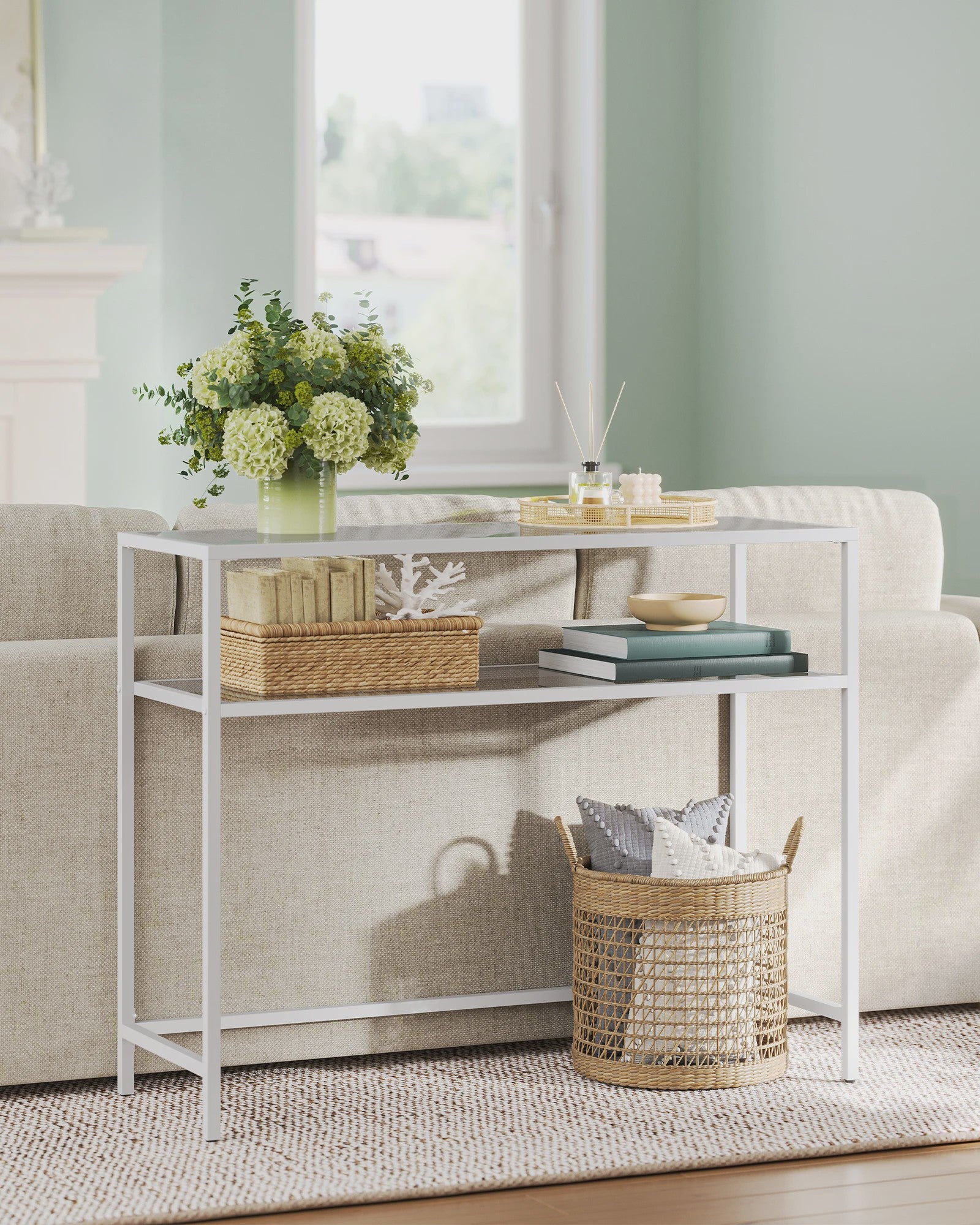 VASAGLE Console Tafel met 2 Glazen Legborden - Goudkleurig Metaal - 100x35x80 cm