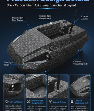 D50B Carbon Fiber GPS Voerboot met Dubbele 15600mAh Batterij - Krachtige RC Visboot