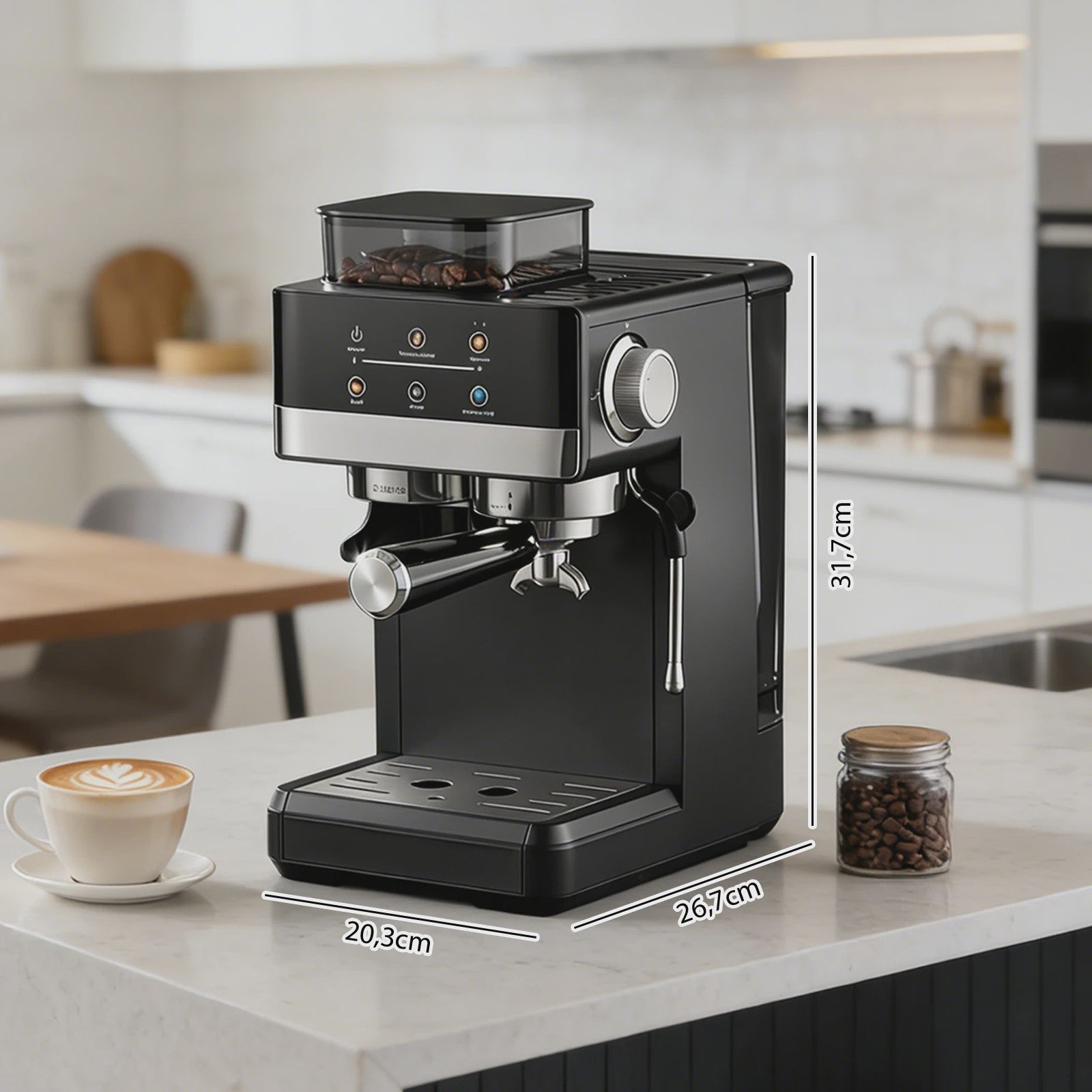 Volautomatische Espressomachine met Geïntegreerde Bonenmaler - 20 Bar, 1350W