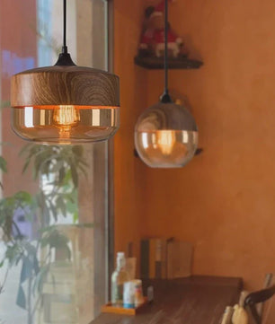 Scandinavische Houten LED Glas Hanglamp - Modern Design voor Woonkamer, Slaapkamer & Eetkamer
