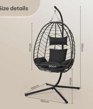 EUGAD Hangende Ei Stoel met Metalen Standaard - Comfortabele Schommelstoel voor Tuin & Balkon (150 kg)