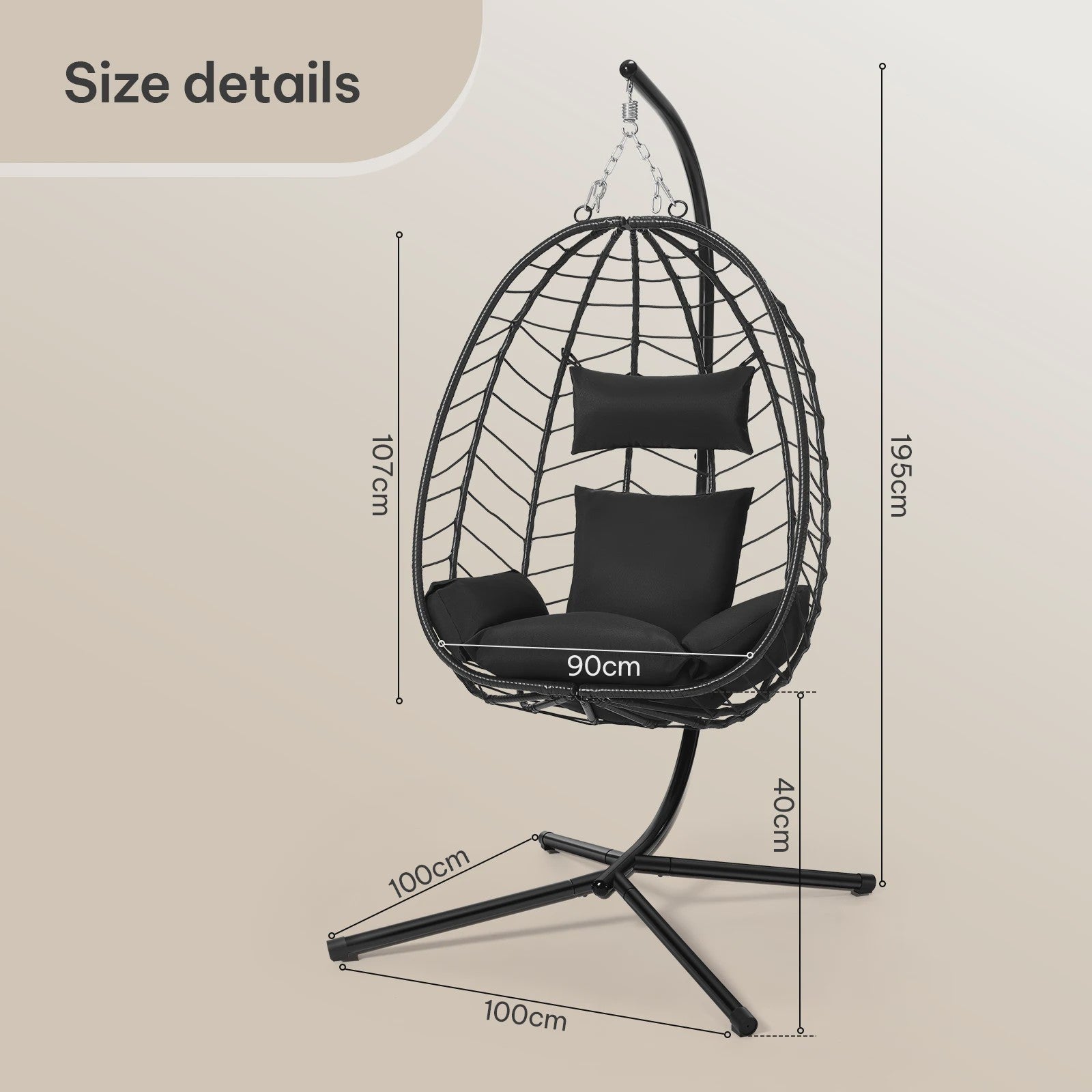 EUGAD Hangende Ei Stoel met Metalen Standaard - Comfortabele Schommelstoel voor Tuin & Balkon (150 kg)
